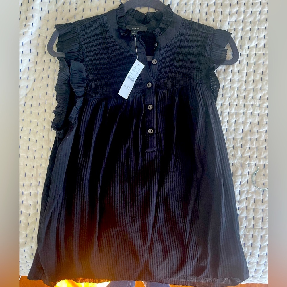 J.Crew black sleeveless smocked top blouse shirt size S